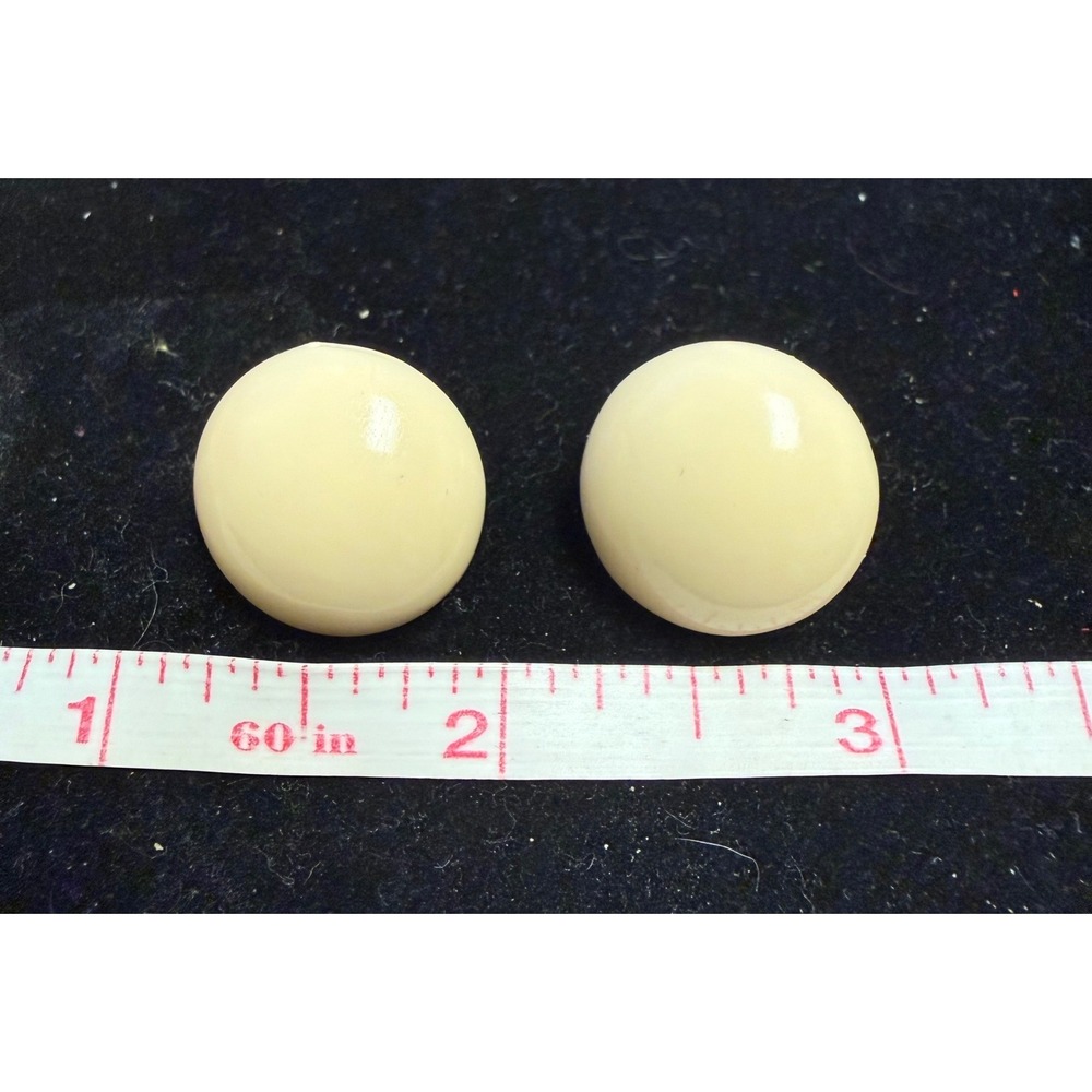 Vintage Cream Domed Button Stud Earrings Off White Round Polished Minimalist